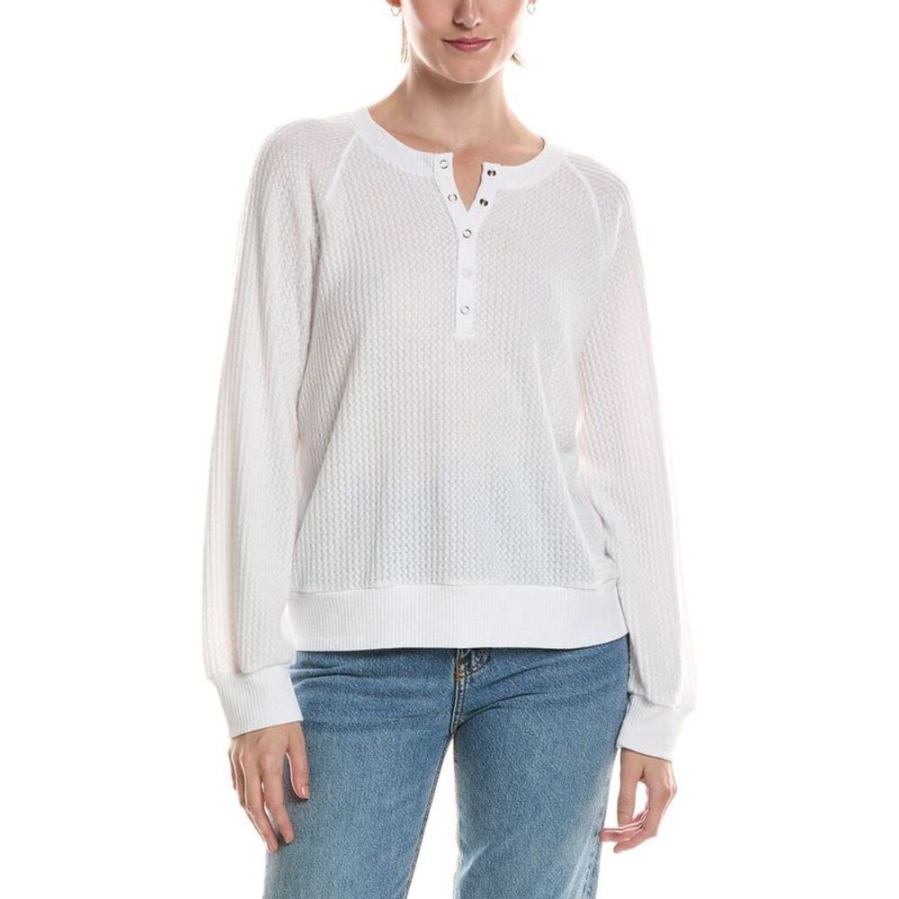 Michael Stars Womens Eira Henley Raglan, White